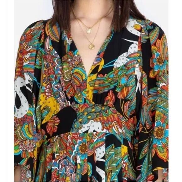 Revolve Johnny Was NWT Gardenia Floral Silk Midi Dress Size L - Picture 3 of 11